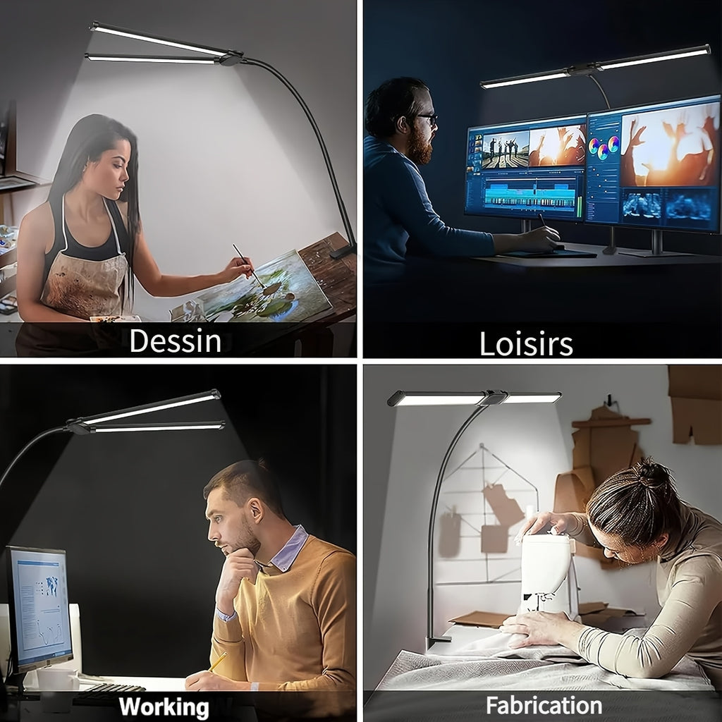 Lampe de bureau LED à pince col de cygne 69 cm 3 teintes