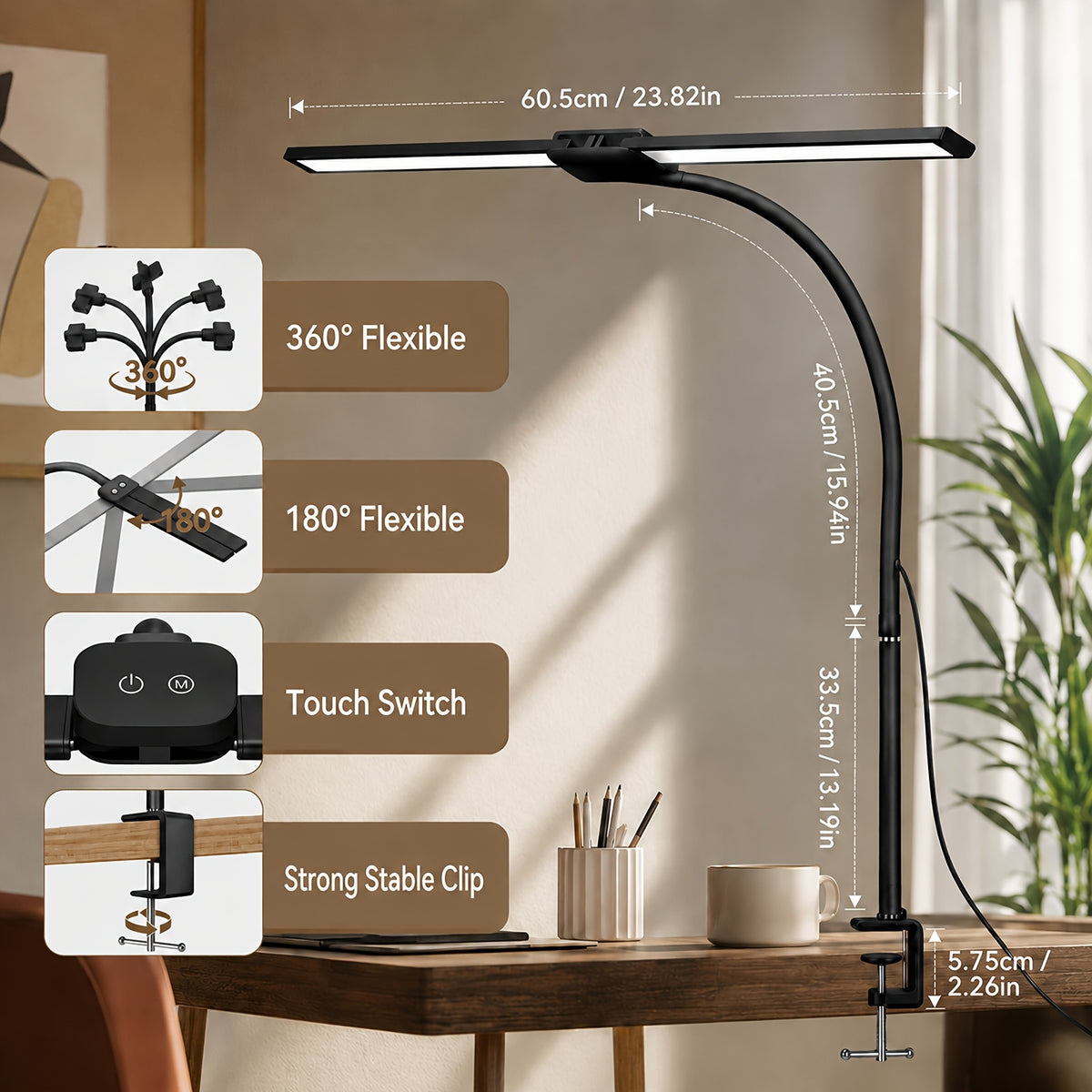 Lampe de bureau LED à pince de 74 cm à col de cygne IRC 90