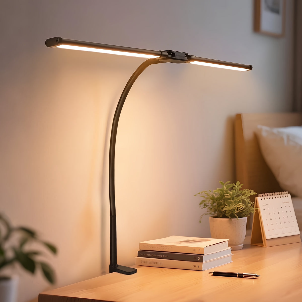 Noir / Lampe de Bureau LED Moderne à Double Tête Image