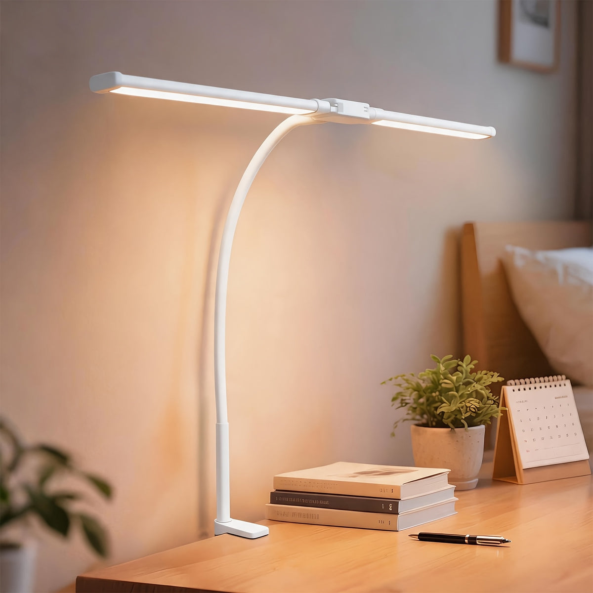 Blanc / Lampe de Bureau LED Moderne à Double Tête Image