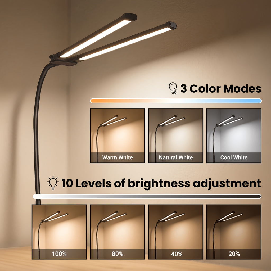 Lampe de bureau LED à pince double barre de 61,5 cm IRC 90
