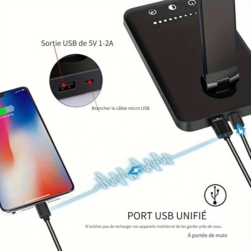 Lampe de bureau LED pliante noire en aluminium à 5 teintes