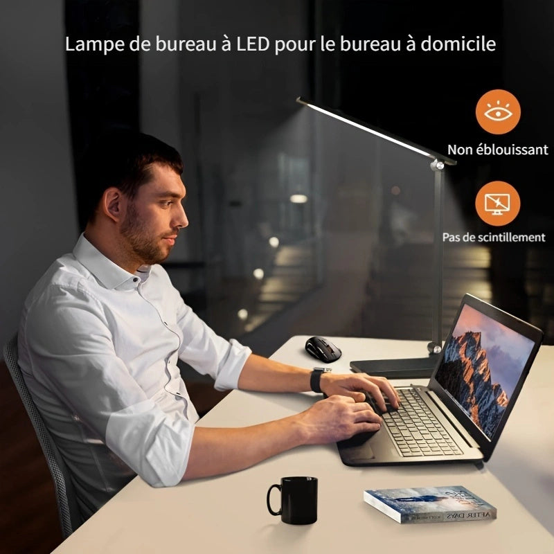 Lampe de bureau LED pliante noire en aluminium à 5 teintes