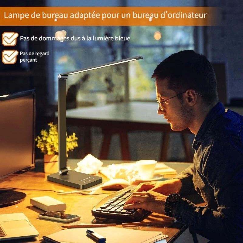 Lampe de bureau LED pliante noire en aluminium à 5 teintes