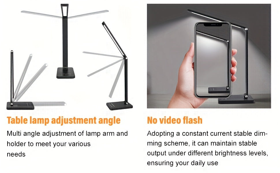 Lampe de bureau LED pliante noire en aluminium à 5 teintes