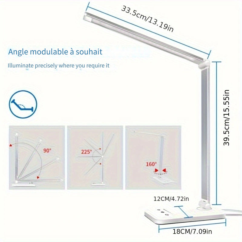 Lampe de bureau LED pliante noire en aluminium à 5 teintes