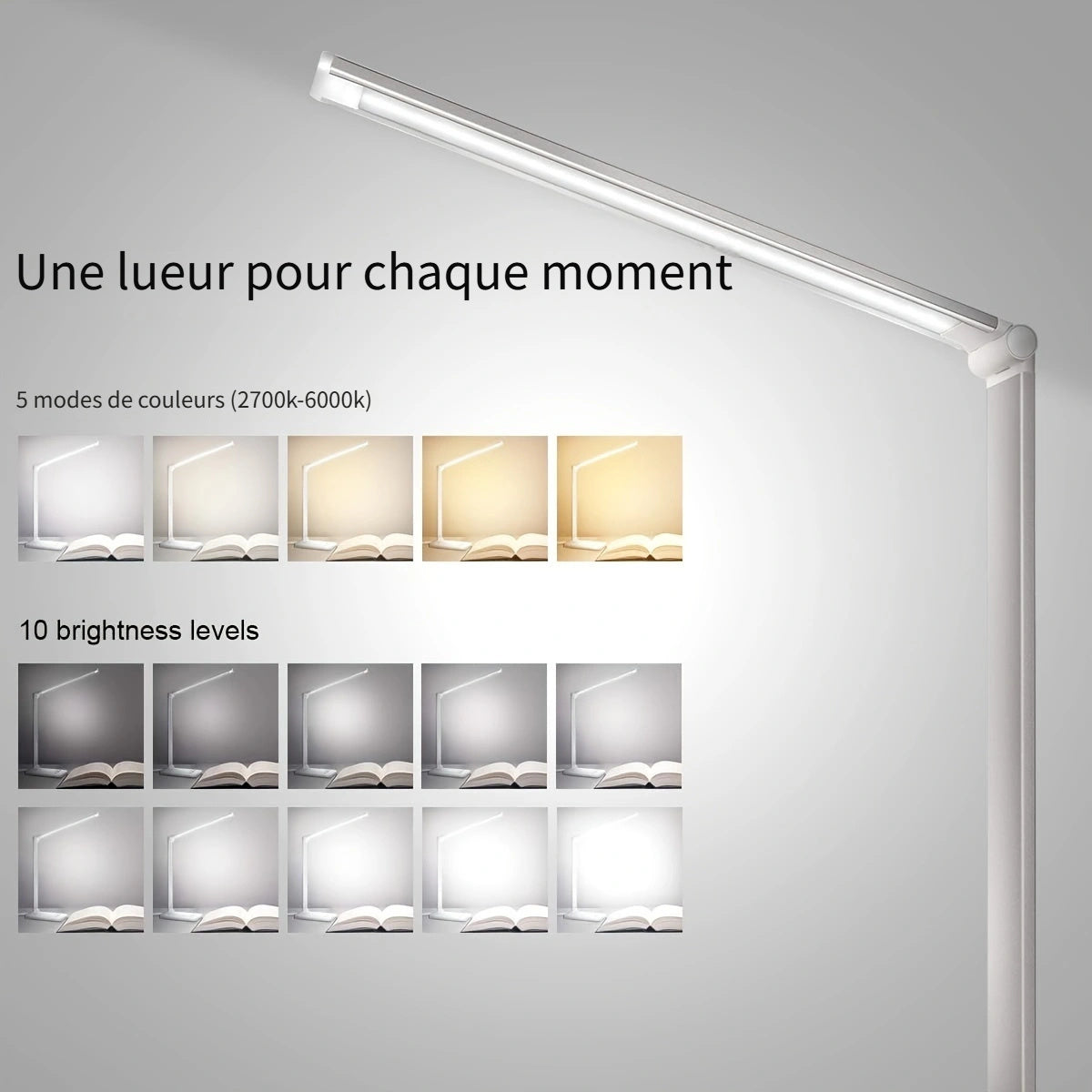 Lampe de bureau LED pliante noire en aluminium à 5 teintes