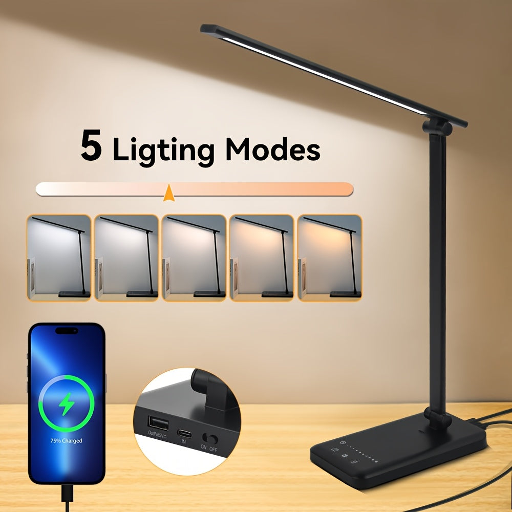 Lampe de bureau LED pliante tactile à port USB de charge