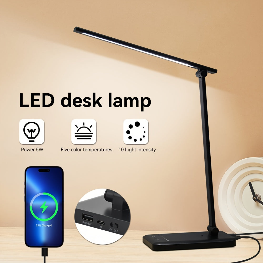 Lampe de bureau LED pliante tactile à port USB de charge