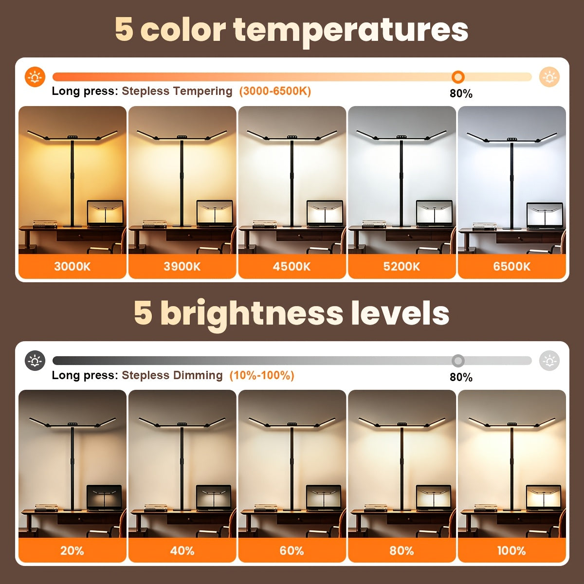 Lampe de bureau LED sur pied noire à variation continue