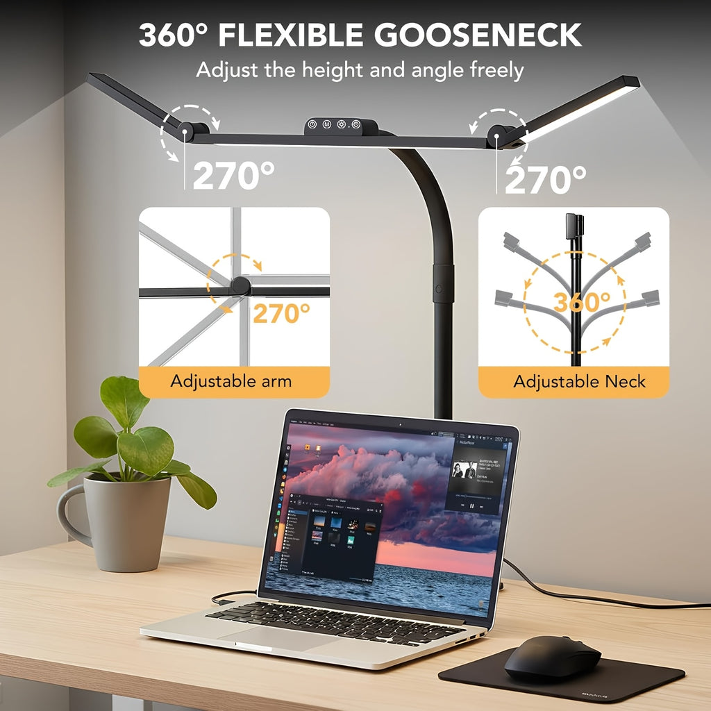 Lampe de bureau LED sur pied noire à variation continue