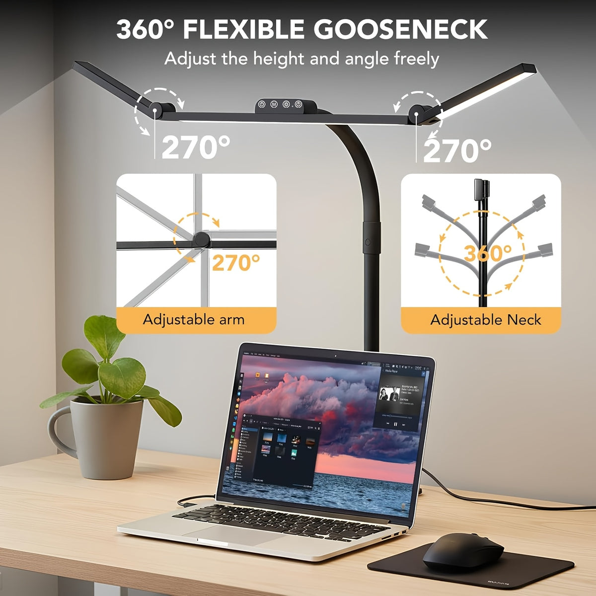 Lampe de bureau LED sur pied noire à variation continue