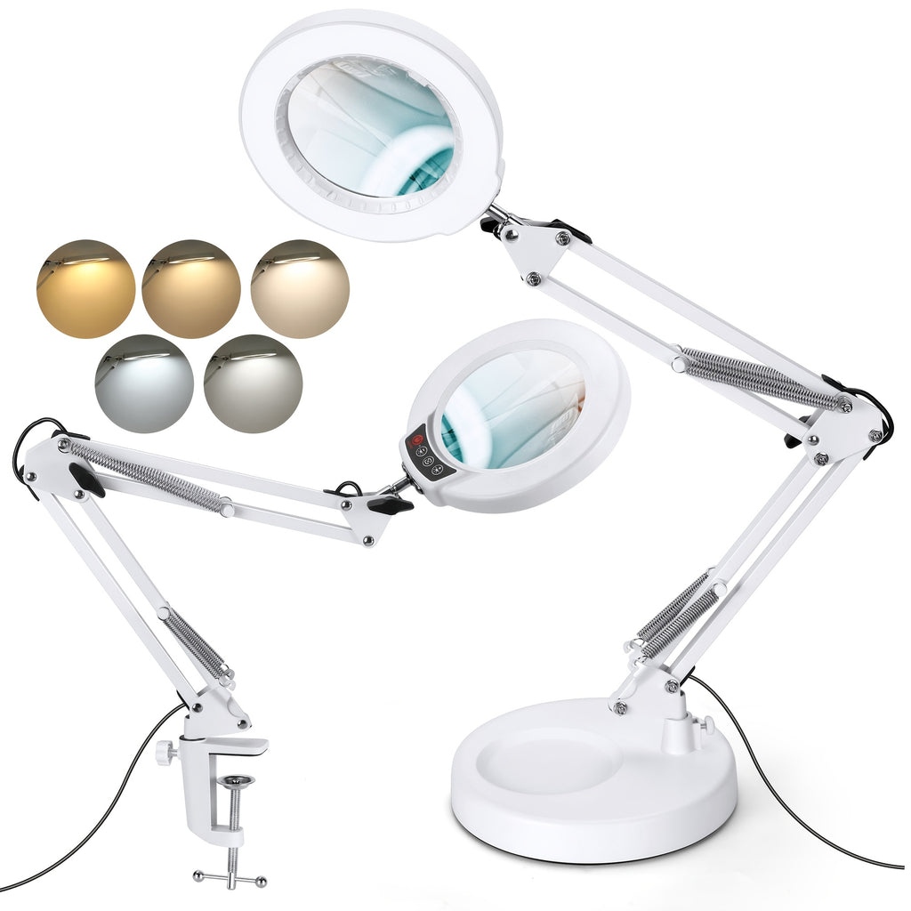 Lampe de bureau loupe LED 12X blanche avec pince et socle