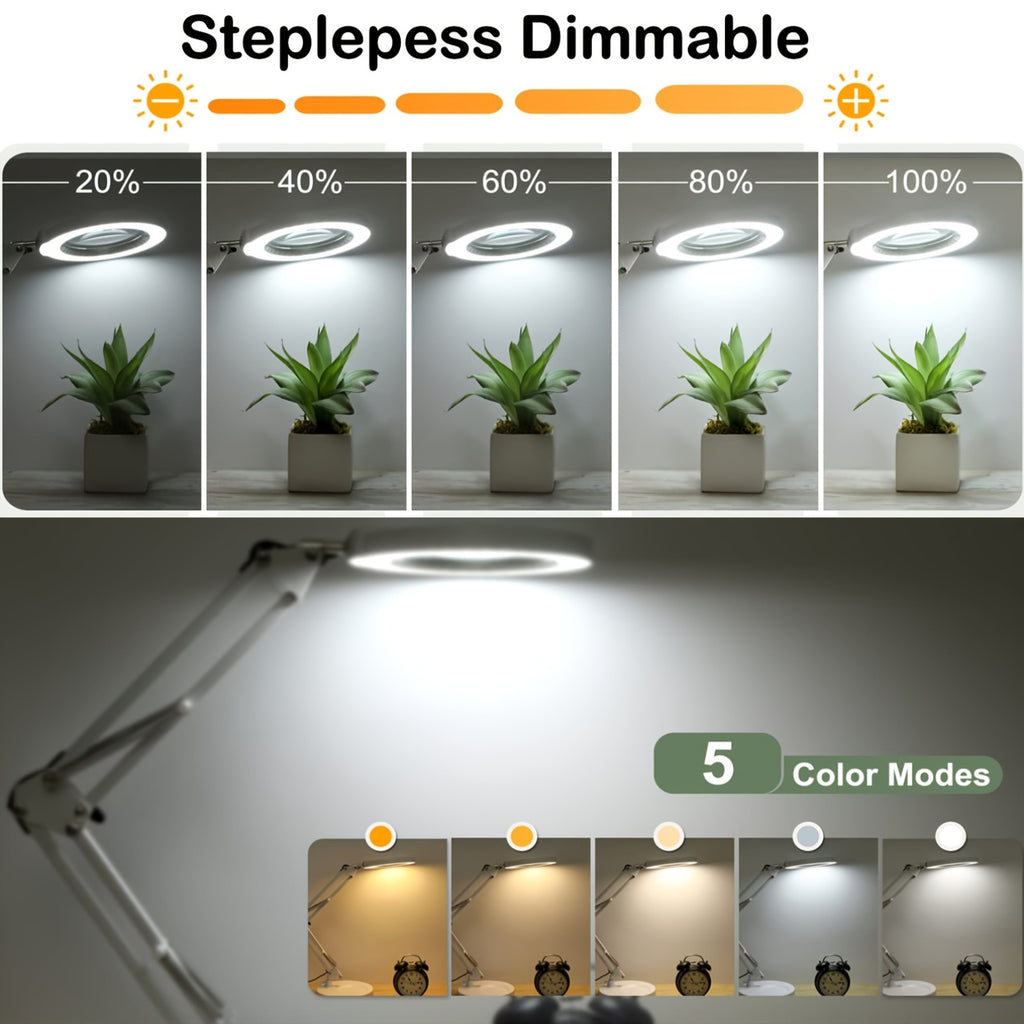 Lampe de bureau loupe LED 12X blanche avec pince et socle