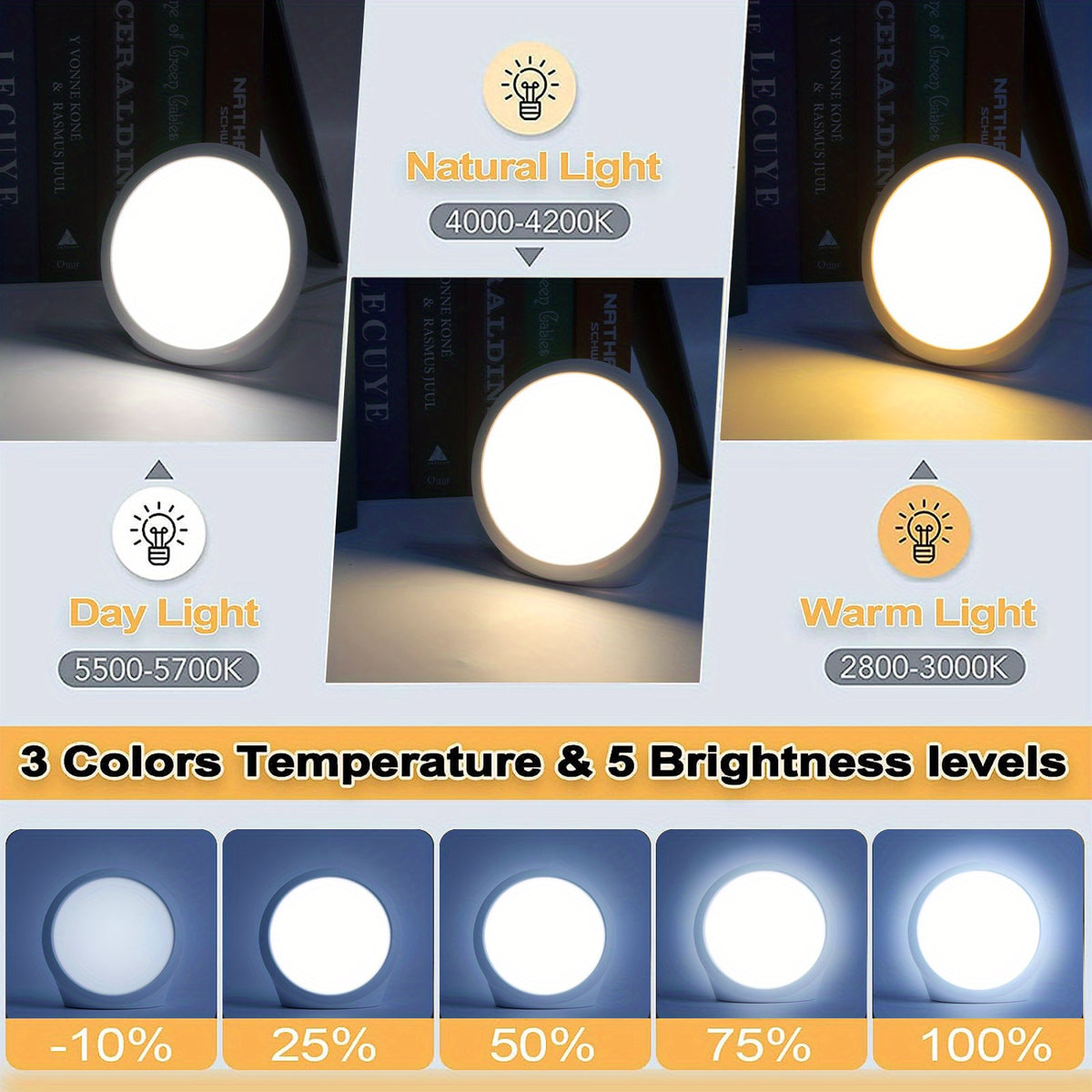 Lampe de bureau lumière du jour ronde 10 000 lux sans UV