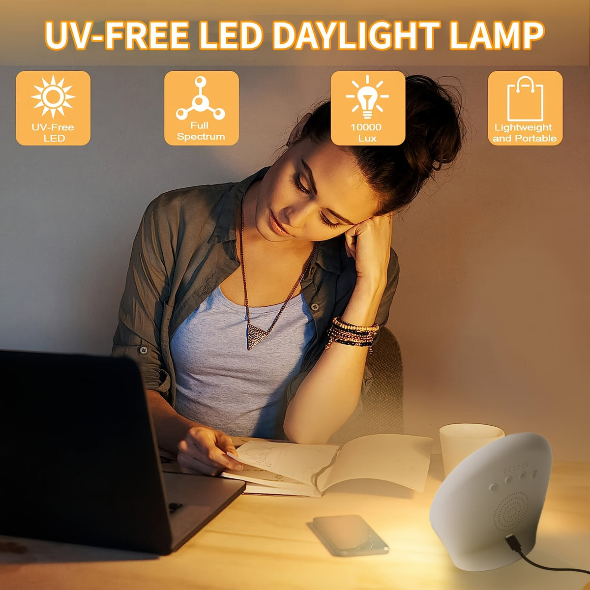 Lampe de bureau lumière du jour ronde 10 000 lux sans UV