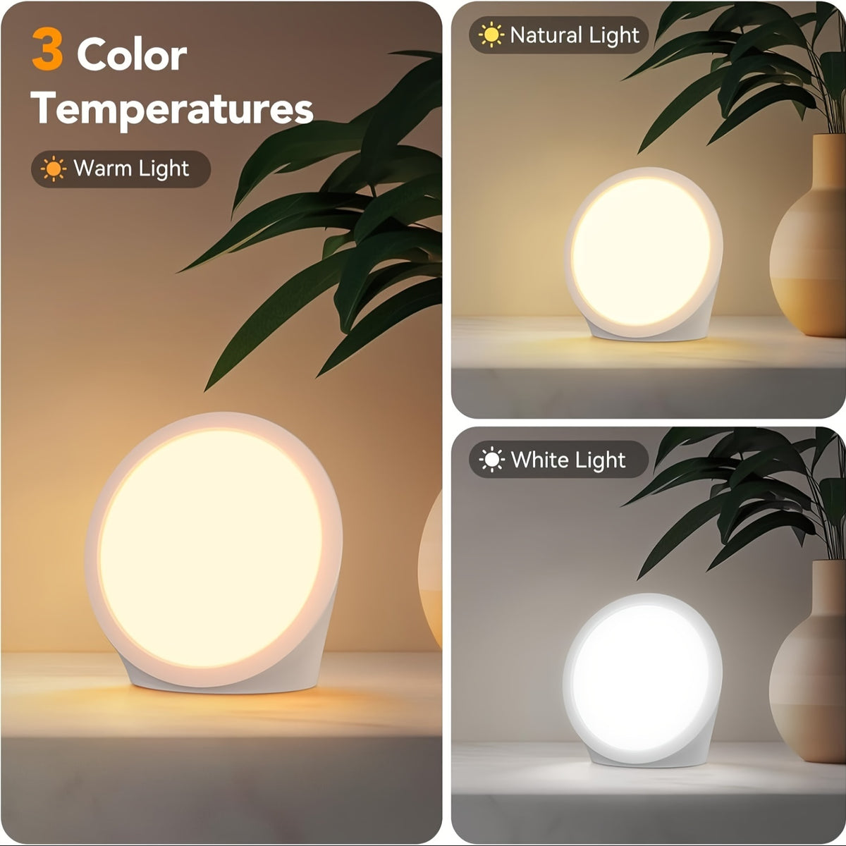 Lampe de bureau luminothérapie compacte blanche à port USB-C