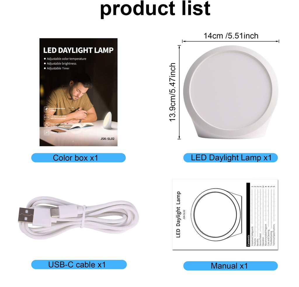 Lampe de bureau luminothérapie LED ronde 10 000 lux sans UV