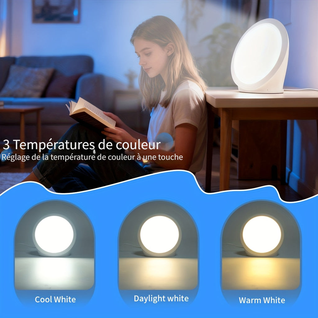 Lampe de bureau luminothérapie LED ronde 10 000 lux sans UV
