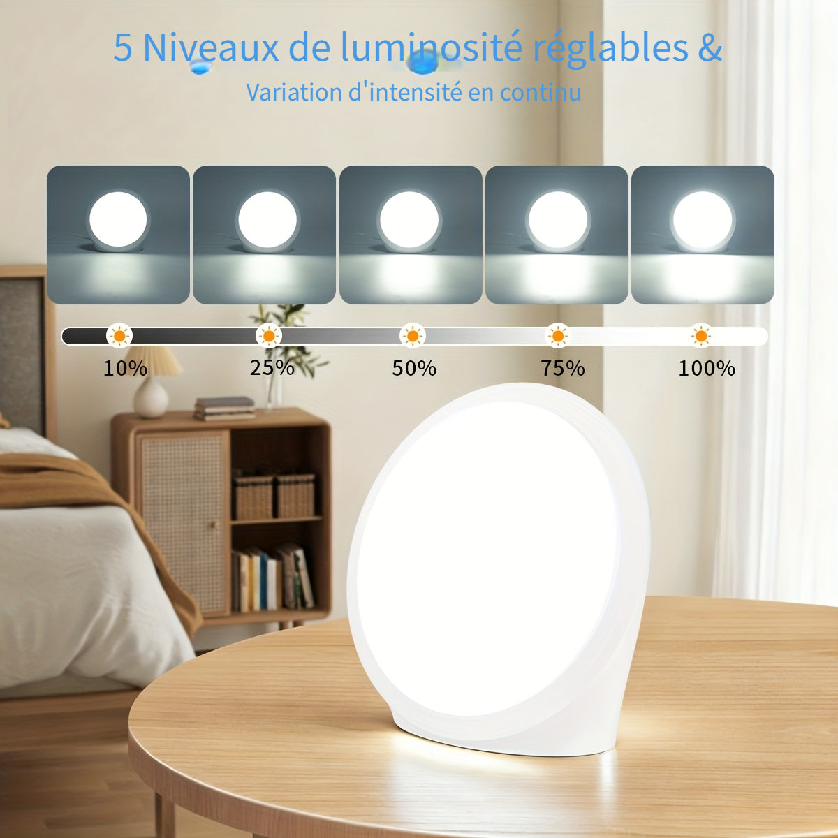 Lampe de bureau luminothérapie LED ronde 10 000 lux sans UV
