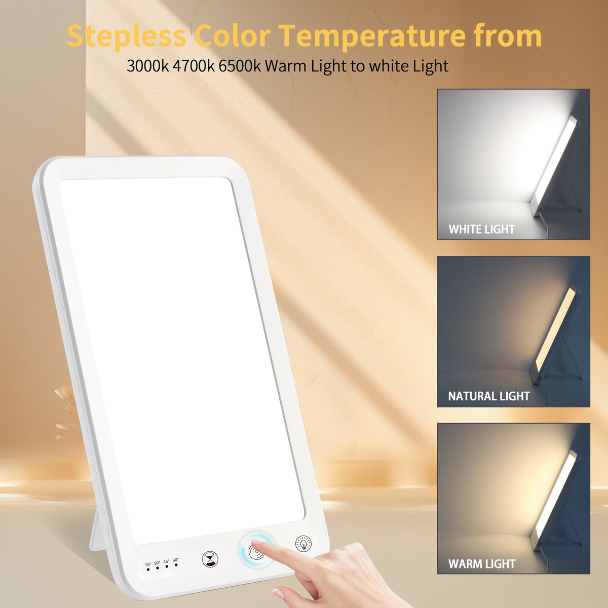 Lampe de bureau luminothérapie sans UV 10 000 lux avec support