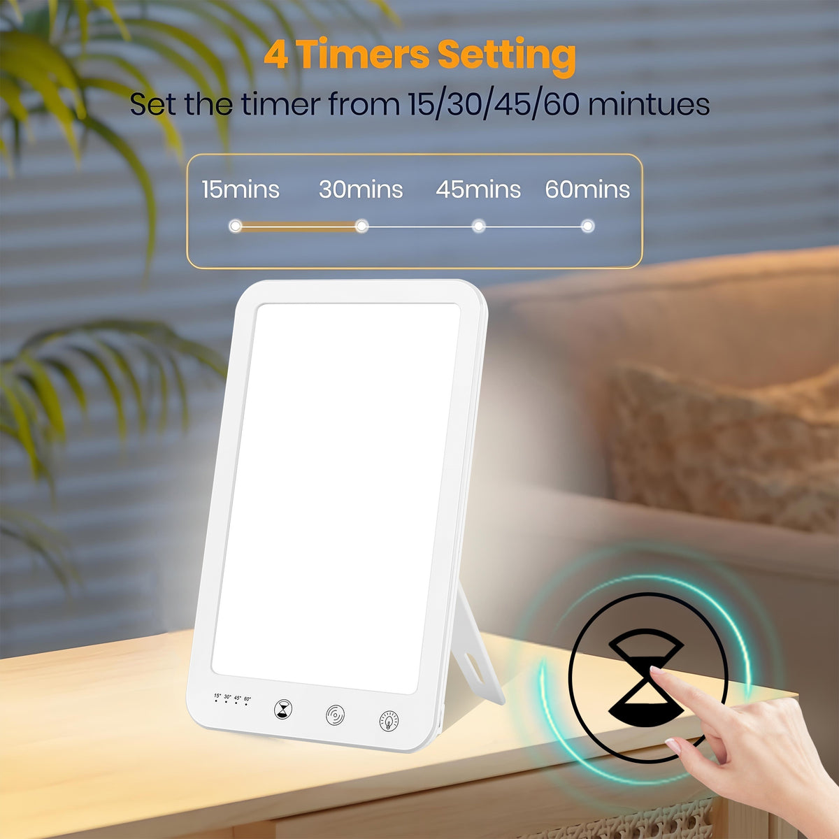 Lampe de bureau luminothérapie sans UV 10 000 lux avec support
