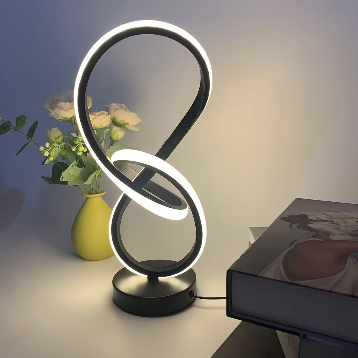 Lampe de bureau nœud LED noire ou blanche, trois teintes