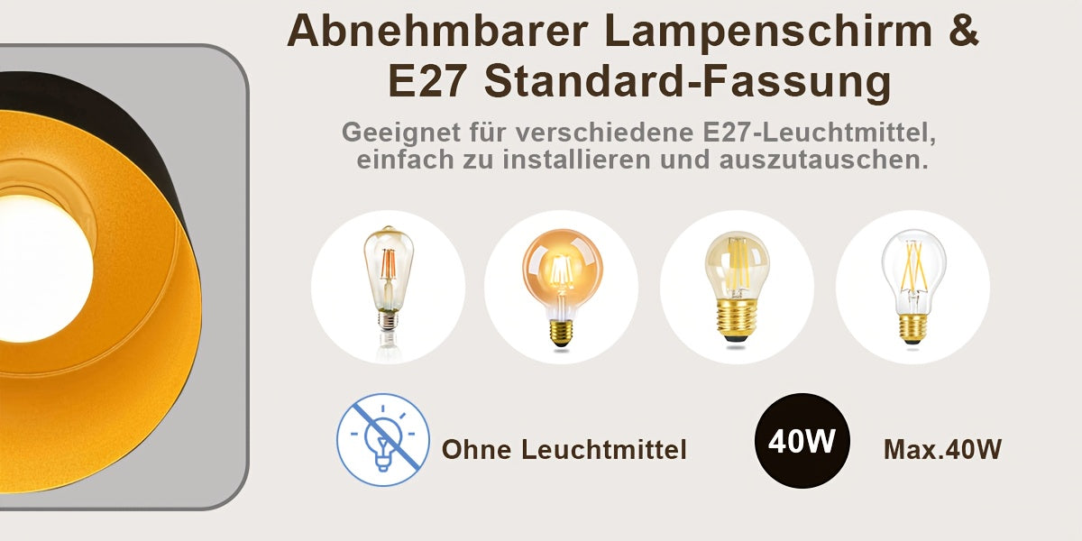 Lampe de bureau noire, abat-jour amovible et douille E27