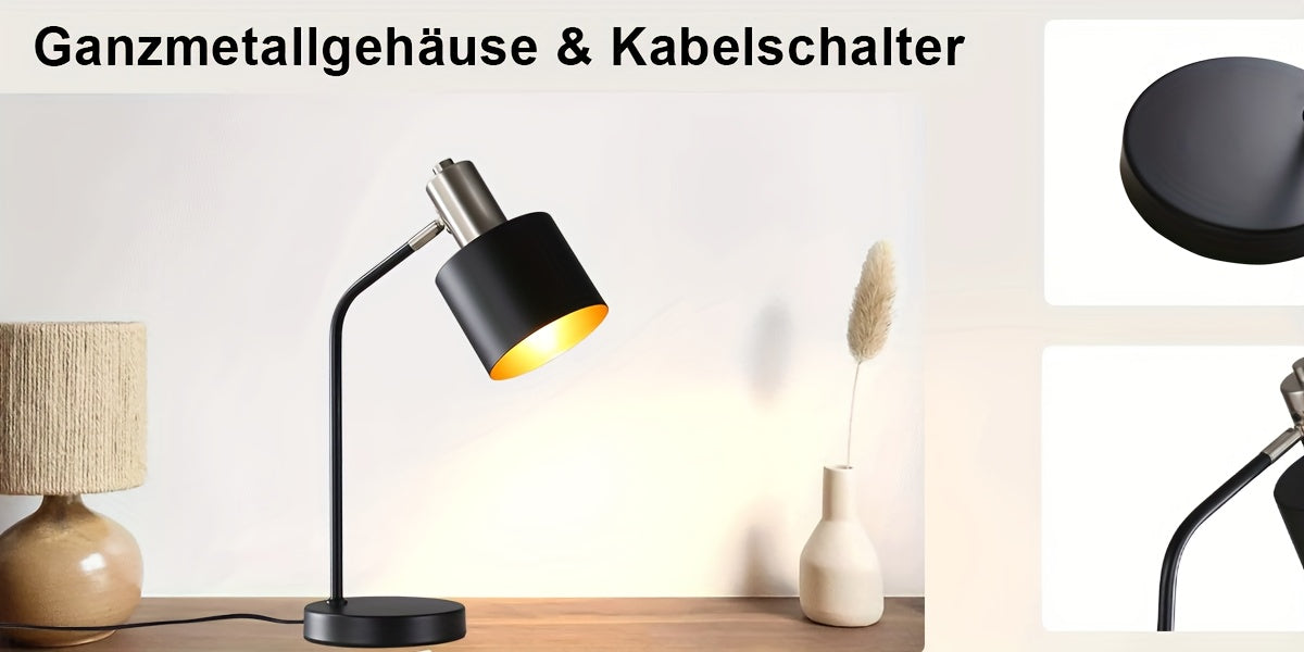 Lampe de bureau noire, abat-jour amovible et douille E27
