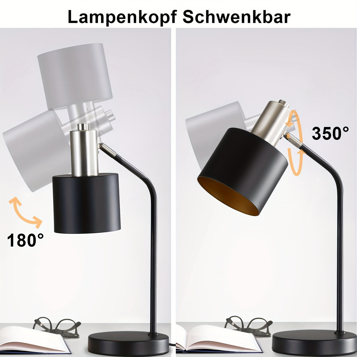 Lampe de bureau noire, abat-jour amovible et douille E27