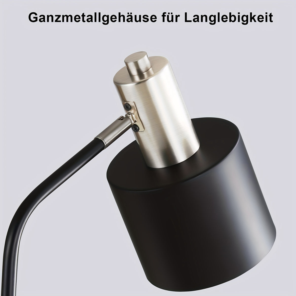 Lampe de bureau noire tout métal à mât courbe, E27, 44 cm