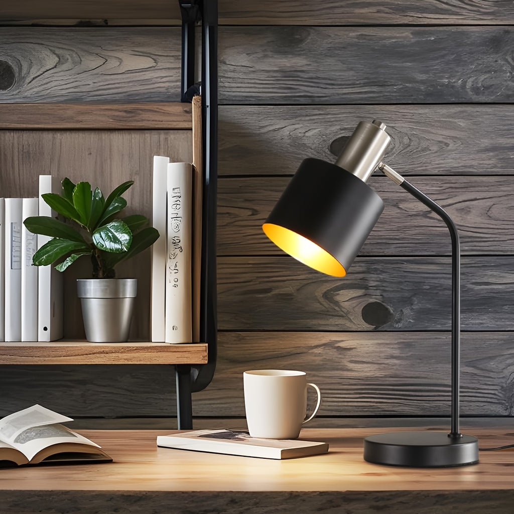 Lampe de bureau noire, tête pivotante à 350°, douille E27