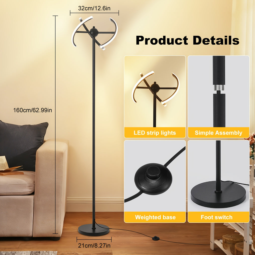 Lampe de bureau sur pied à trois bandes modelables, 160 cm