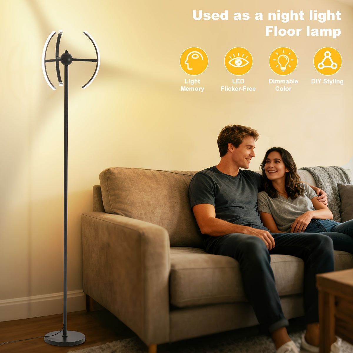 Lampe de bureau sur pied à trois bandes modelables, 160 cm