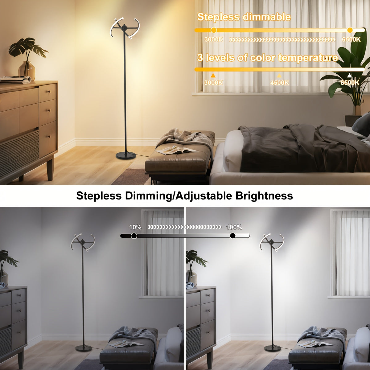 Lampe de bureau sur pied à trois bandes modelables, 160 cm