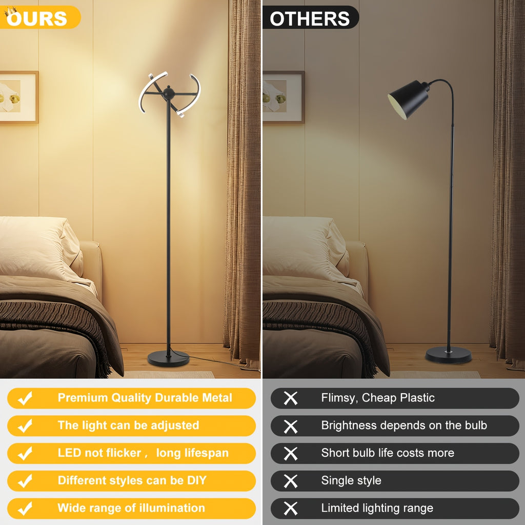 Lampe de bureau sur pied à trois bandes modelables, 160 cm