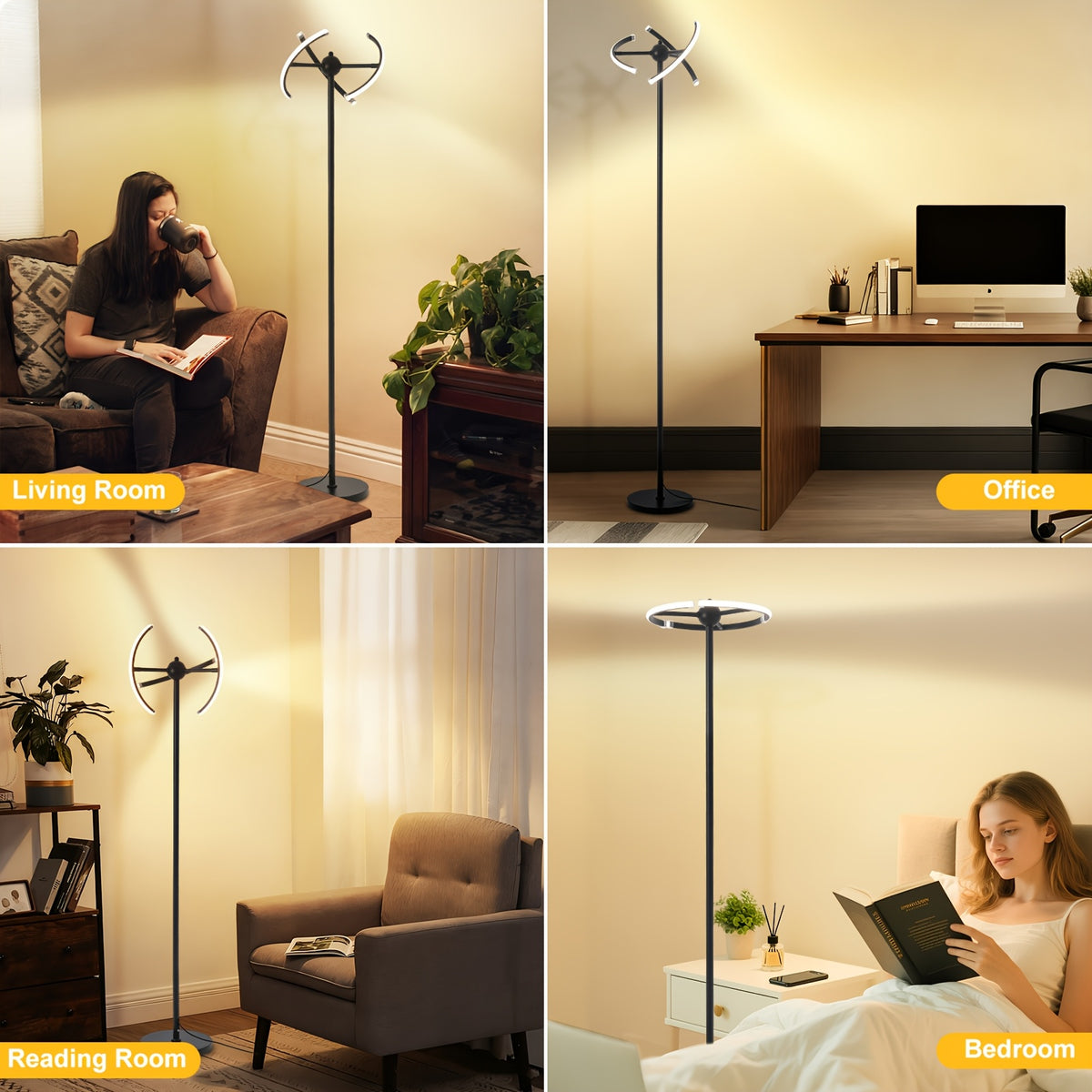 Lampe de bureau sur pied à trois bandes modelables, 160 cm
