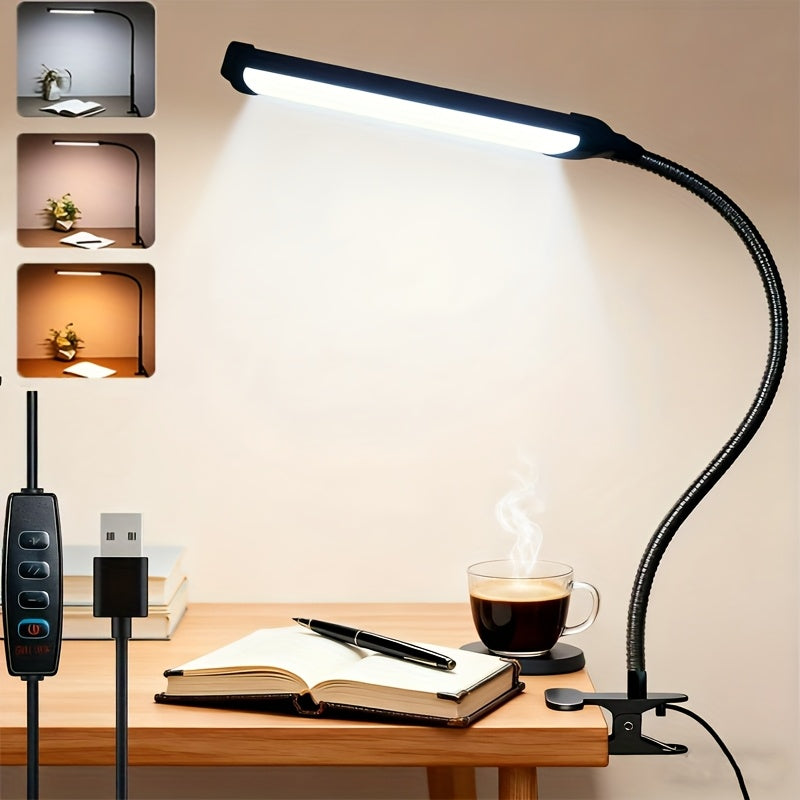 Lampe de bureau à pince 96 diodes, col de cygne métal noir