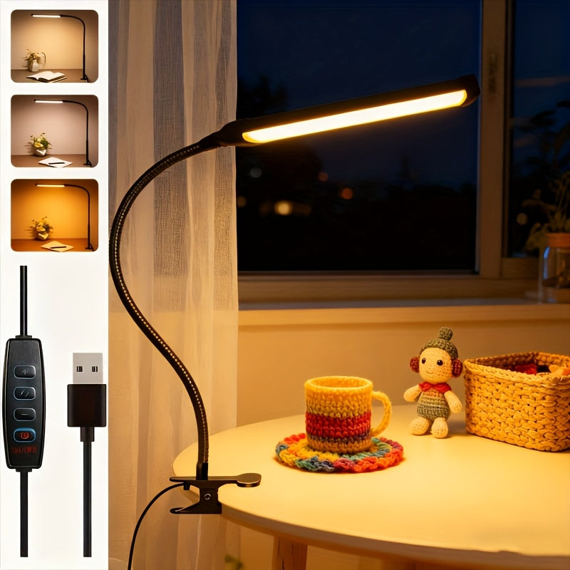 Lampe de bureau à pince 96 diodes, col de cygne métal noir