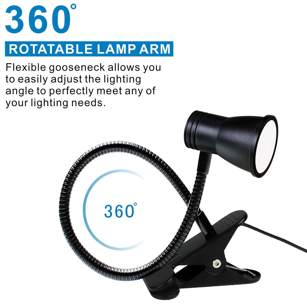 Lampe de bureau à pince noire à col de cygne et 3 teintes