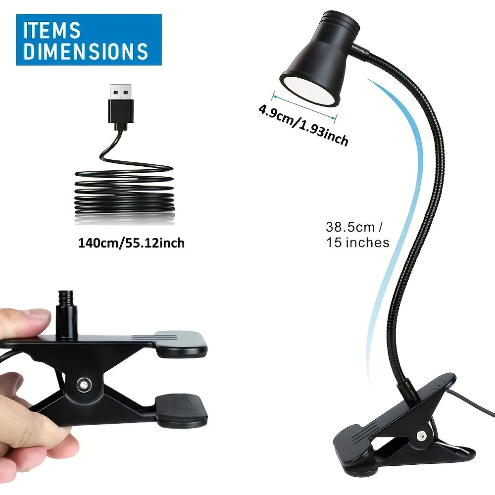Lampe de bureau à pince noire à col de cygne et 3 teintes