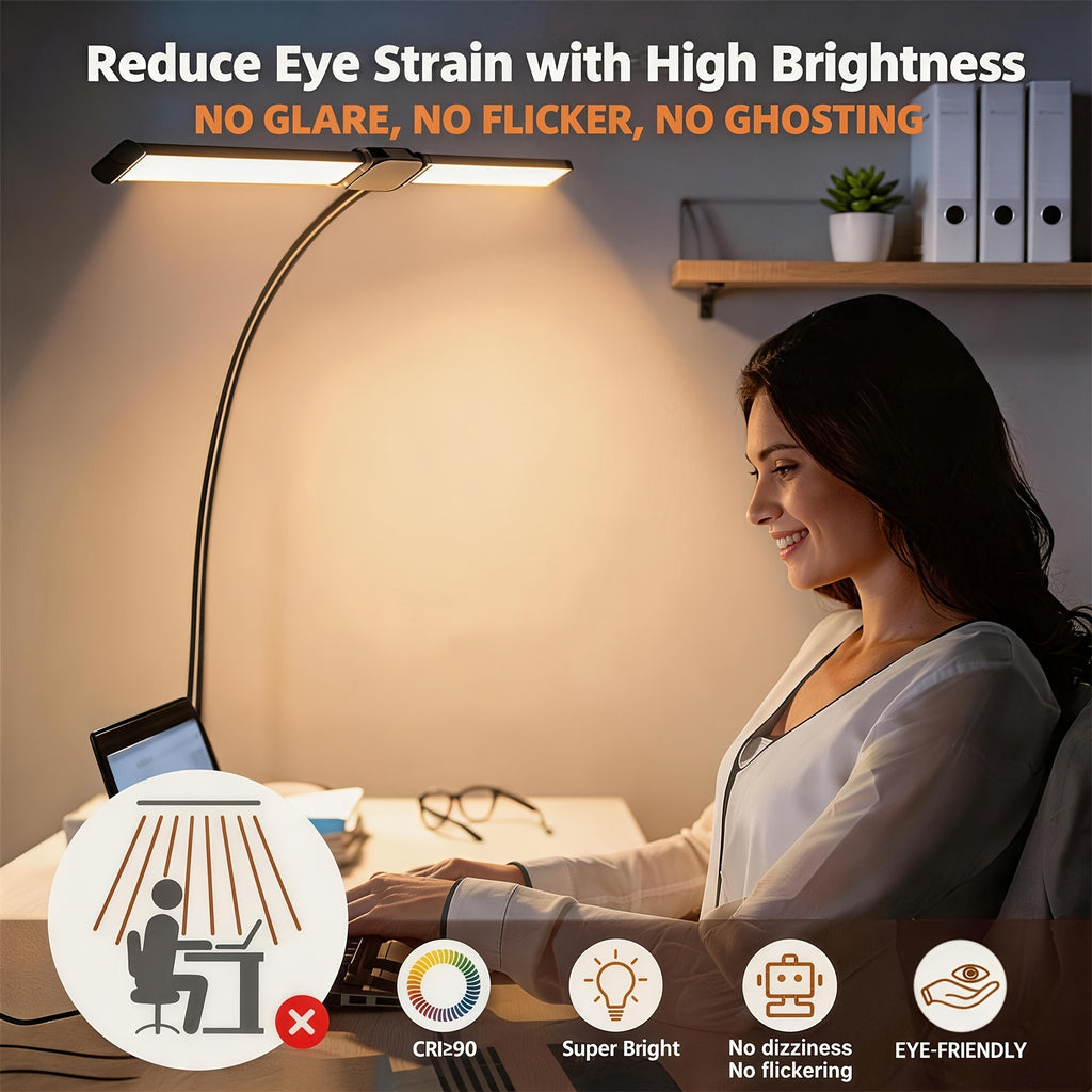 Lampe de bureau à pince, double tête de 60,5 cm, 13 W LED