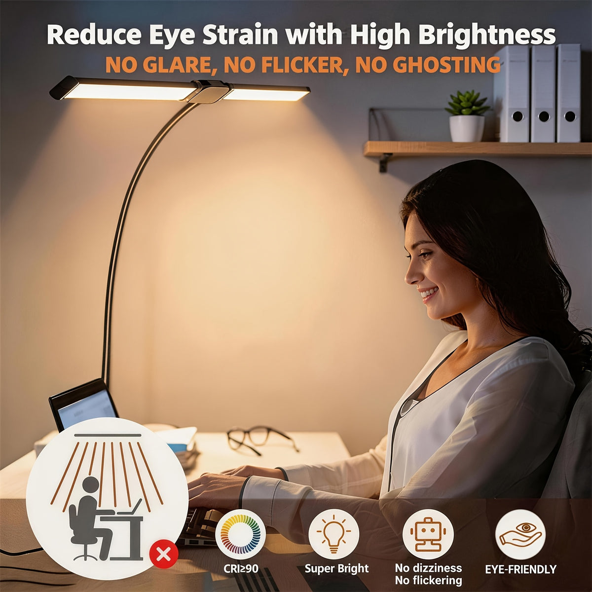 Lampe de bureau à pince, double tête de 60,5 cm, 13 W LED