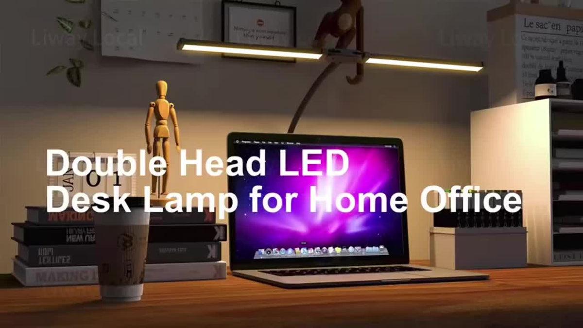 Lampe de bureau à pince, double tête de 60,5 cm, 13 W LED