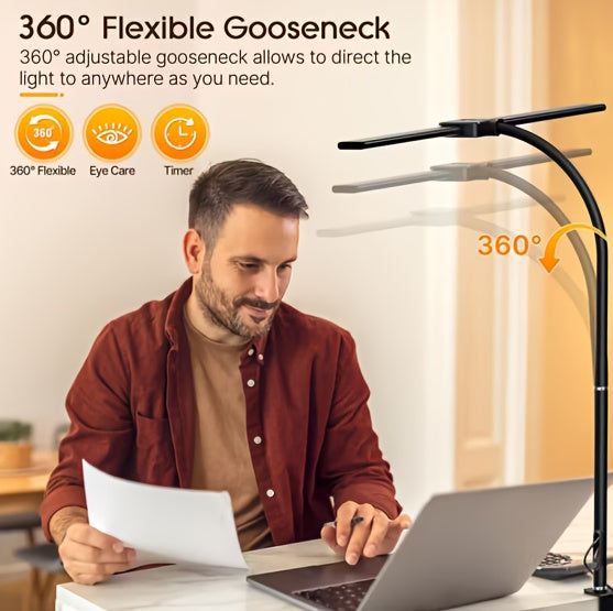 Lampe de bureau à pince, double tête de 60,5 cm, 13 W LED
