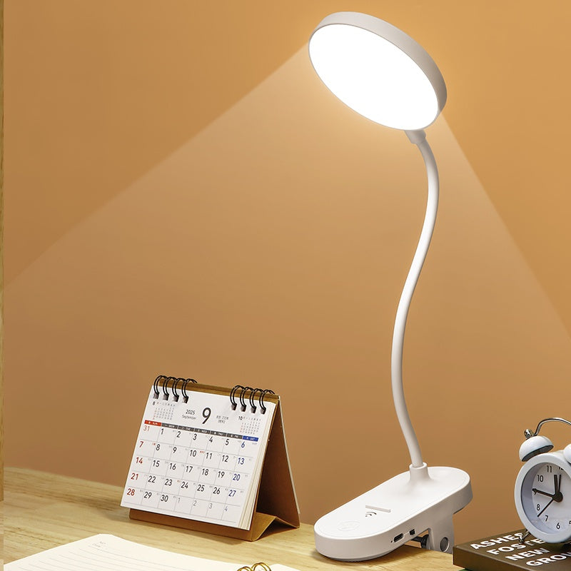 Lampe de bureau à pince rechargeable, col de cygne blanc
