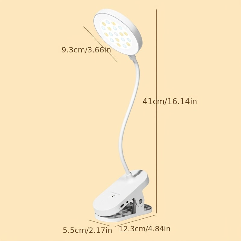 Lampe de bureau à pince rechargeable, col de cygne blanc