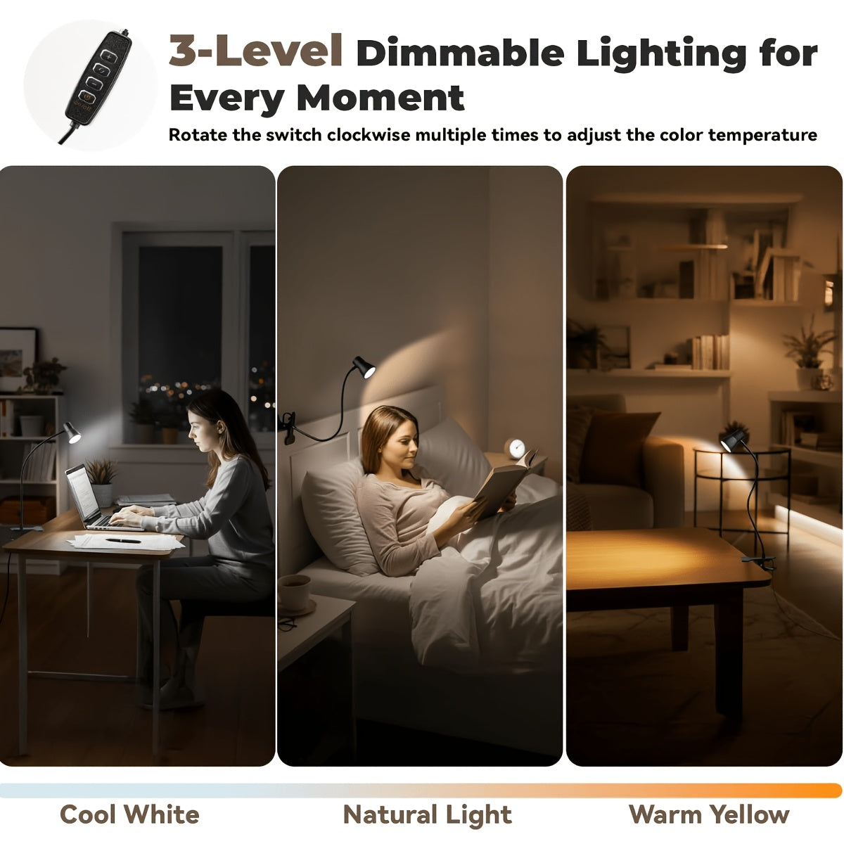 Lampe de bureau à pince, tête trompette et col de 38,5 cm