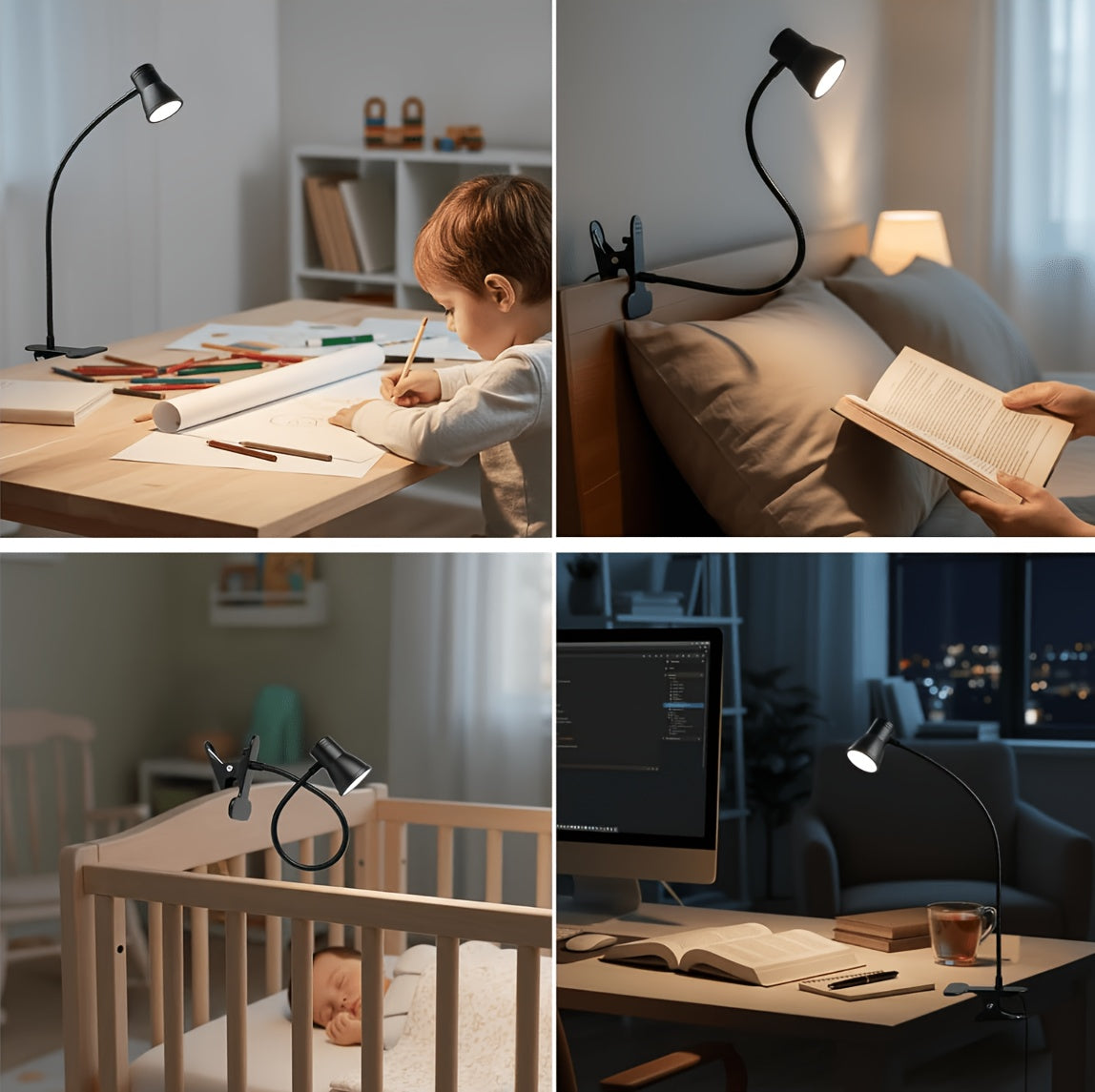 Lampe de bureau à pince, tête trompette et col de 38,5 cm