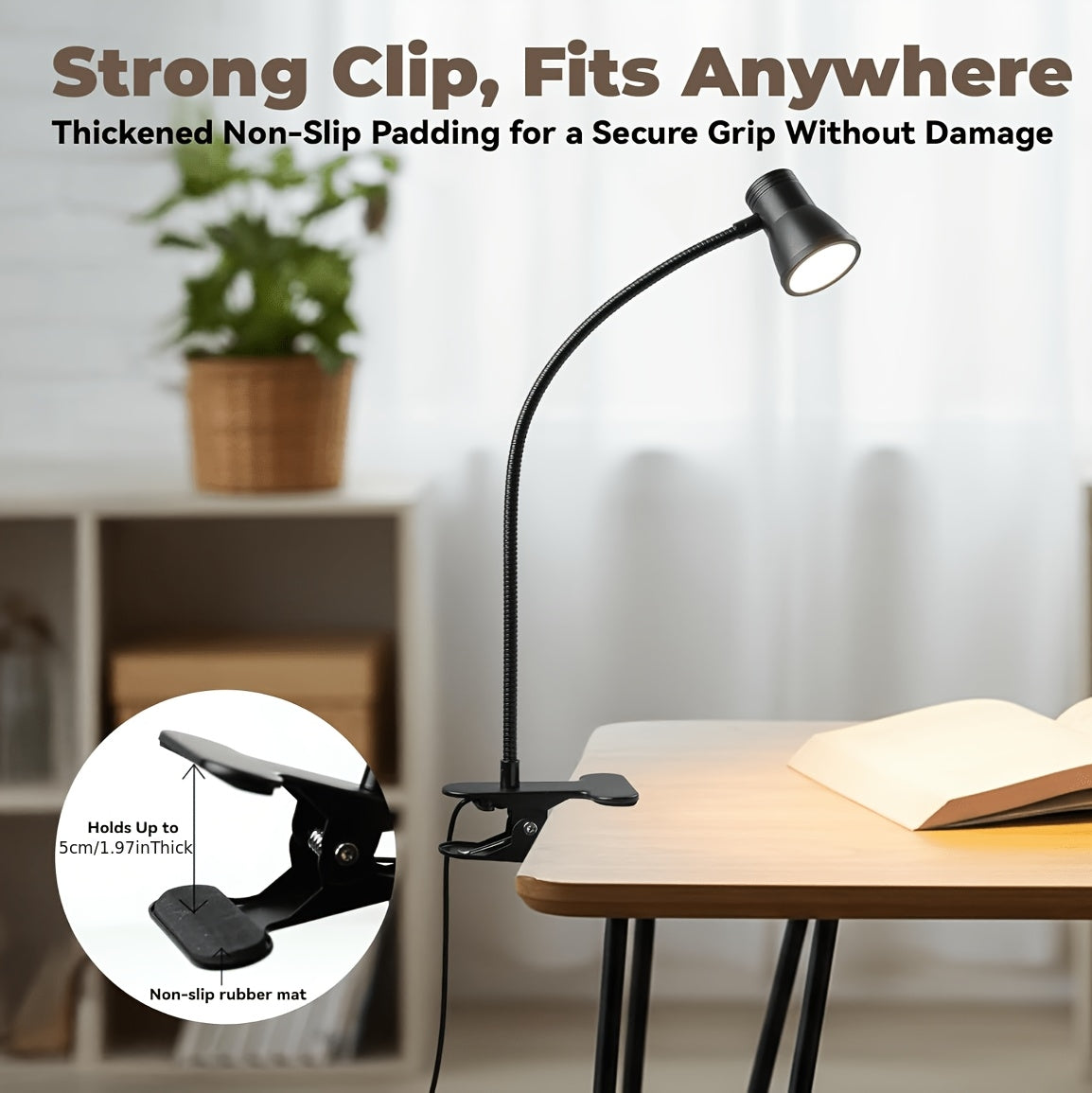 Lampe de bureau à pince, tête trompette et col de 38,5 cm